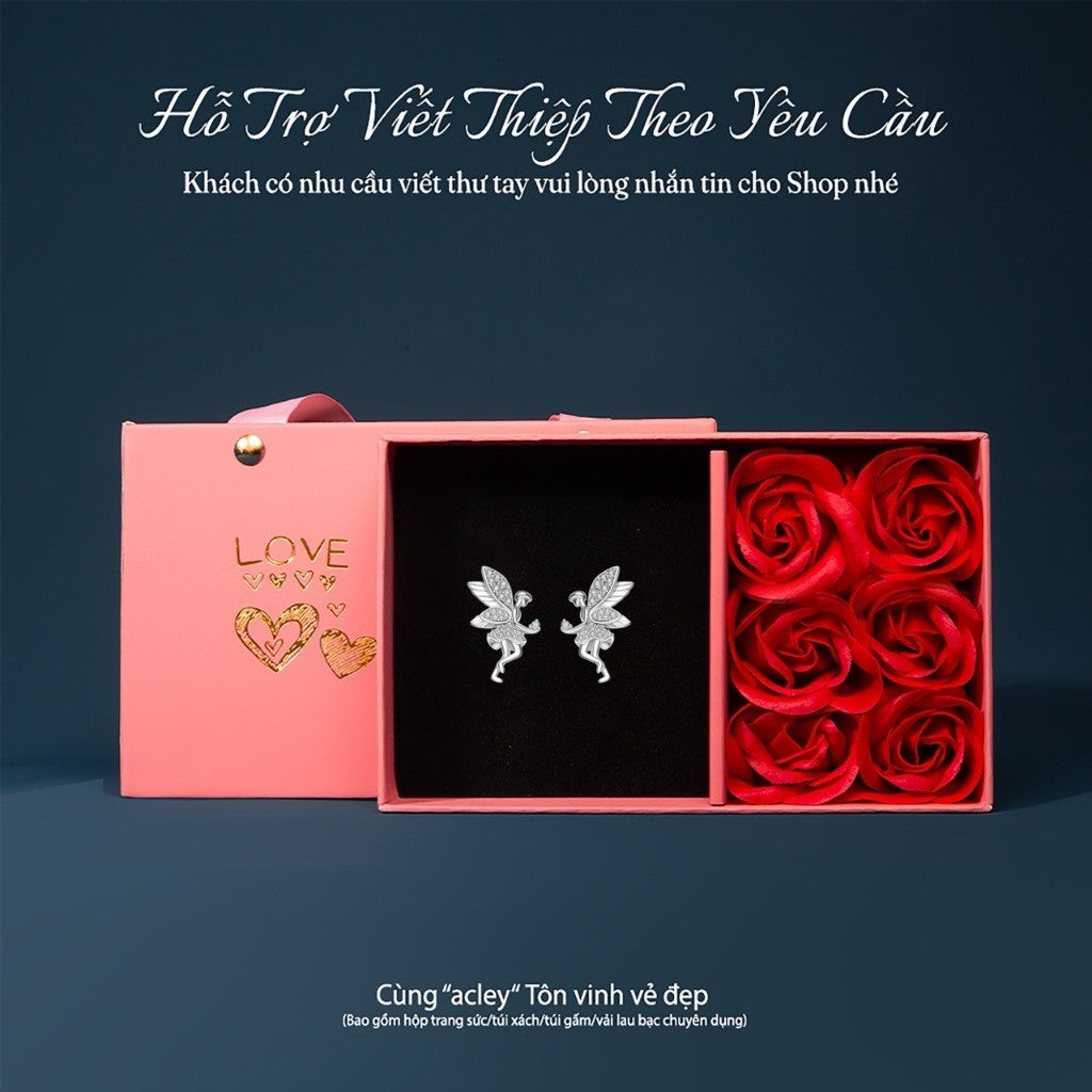 Bông tai bạc S925 hình nàng tiên đính đá zircon 5A