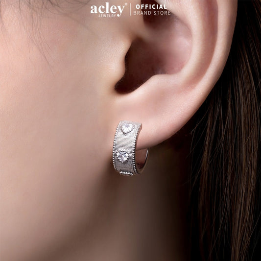Bông tai dáng vòng bản lớn hợp kim đồng đính đá zircon 5A kim bạc