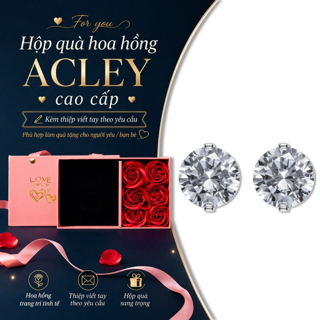 Bông tai nụ tròn hợp kim đồng đính đá zircon 5A kim bạc