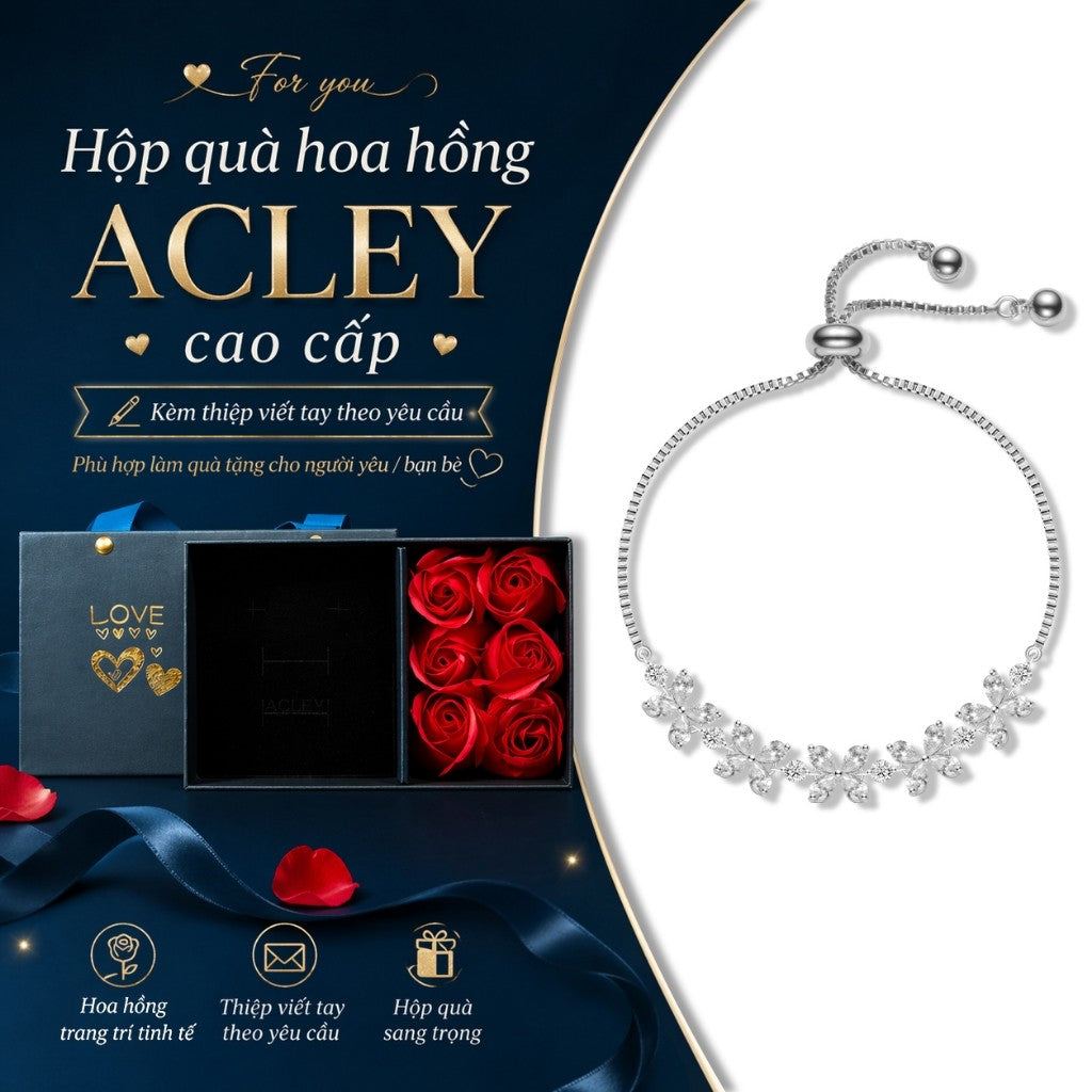 Lắc tay hợp kim đồng cỏ bốn lá đính đá zircon 5A
