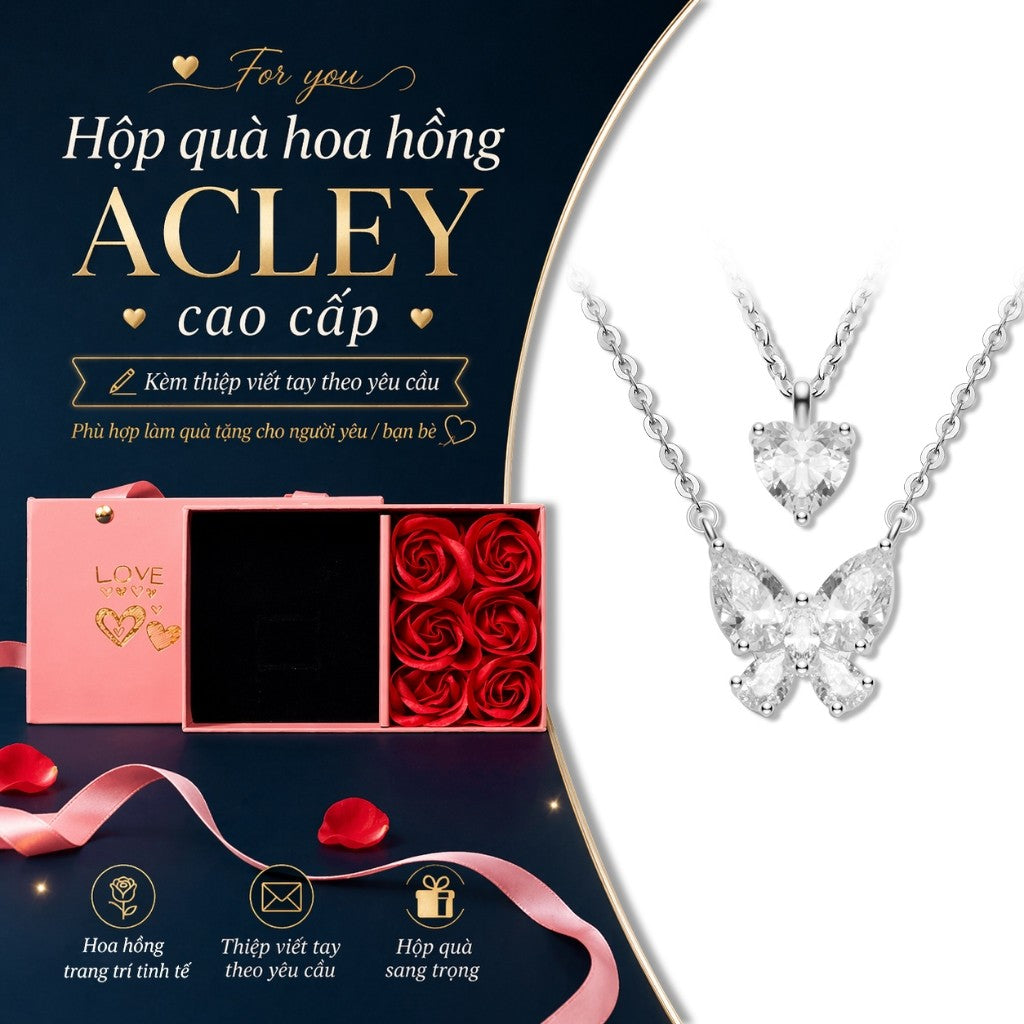 Dây chuyền hợp kim đồng hai tầng hình bướm và trái tim đính đá zircon 5A