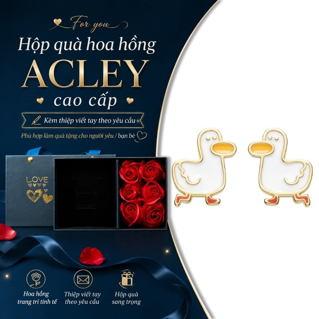 Bông tai vịt con hợp kim đồng kim bạc S925
