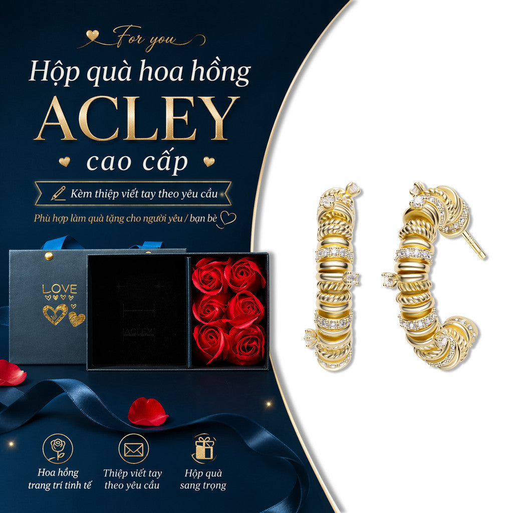 Bông tai vòng màu vàng hợp kim đồng đính đá zircon 5A kim bạc