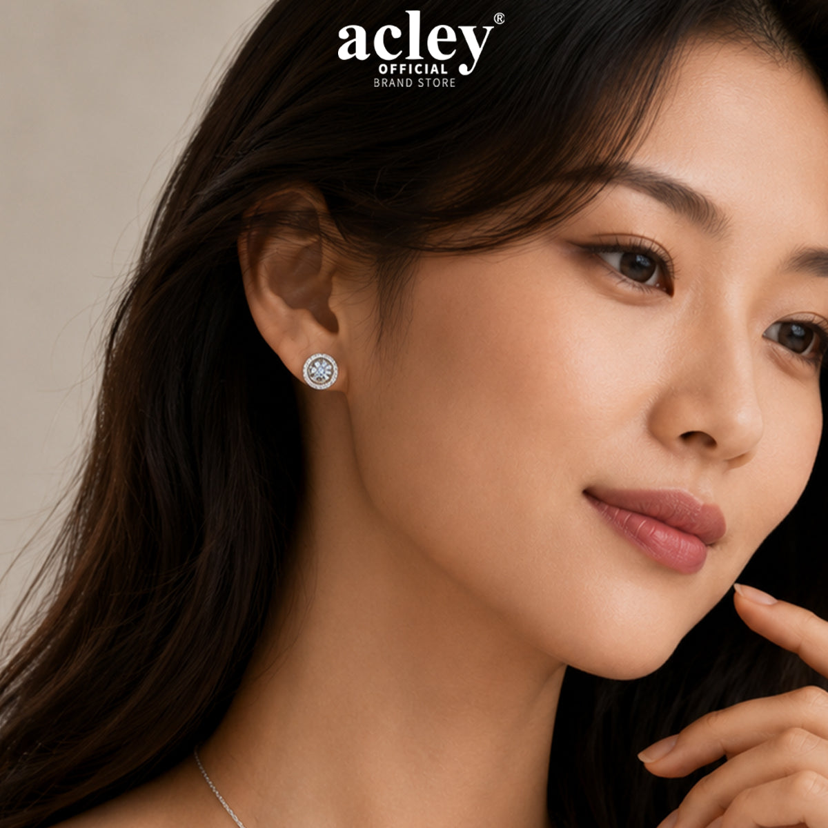 Bông tai nụ bạc S925 hình tròn đồng tâm đính đá Moissanite