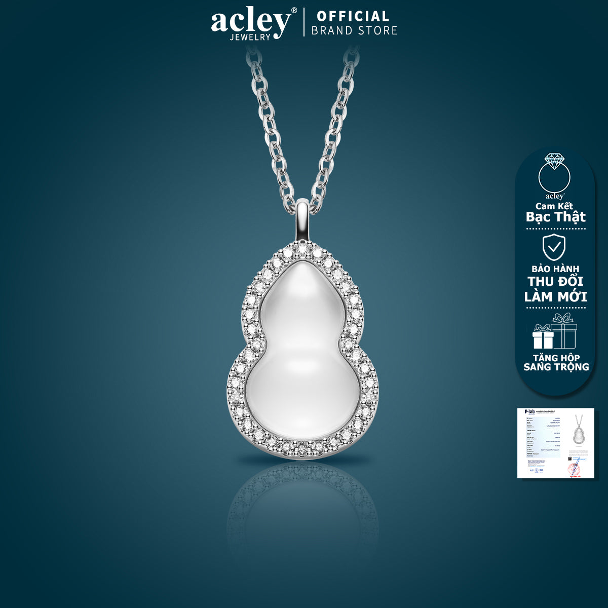 Dây chuyền bạc S925 mặt hồ lô mã não trắng đính đá zircon 5A
