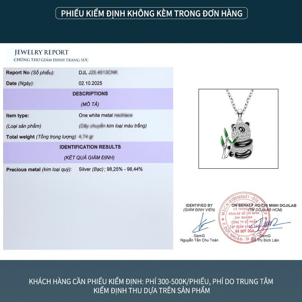 Dây chuyền bạc S925 hình gấu trúc ôm trúc đính đá zircon 5A