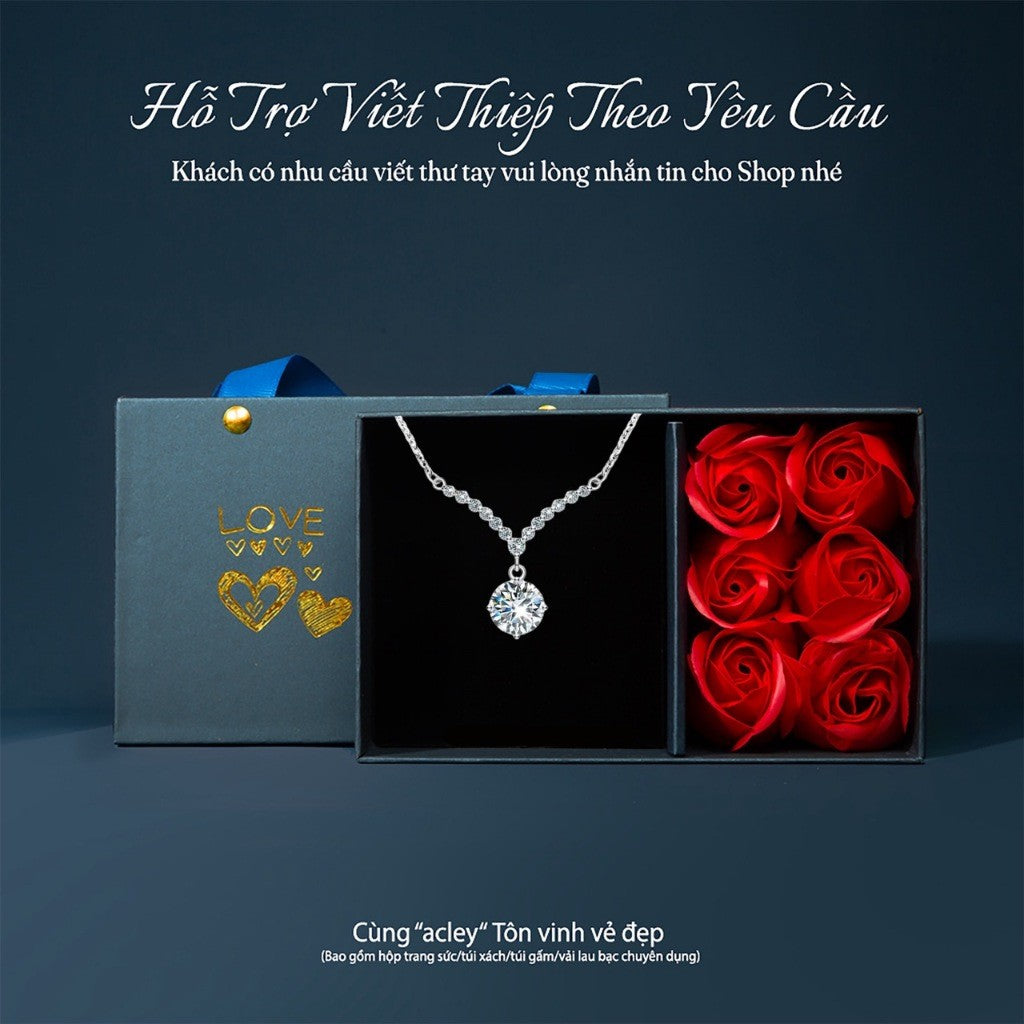 Dây chuyền bạc S925 dáng chữ V đính đá Moissanite