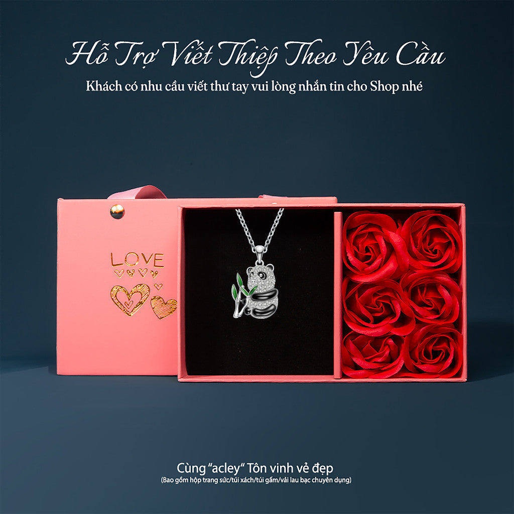 Dây chuyền bạc S925 hình gấu trúc ôm trúc đính đá zircon 5A