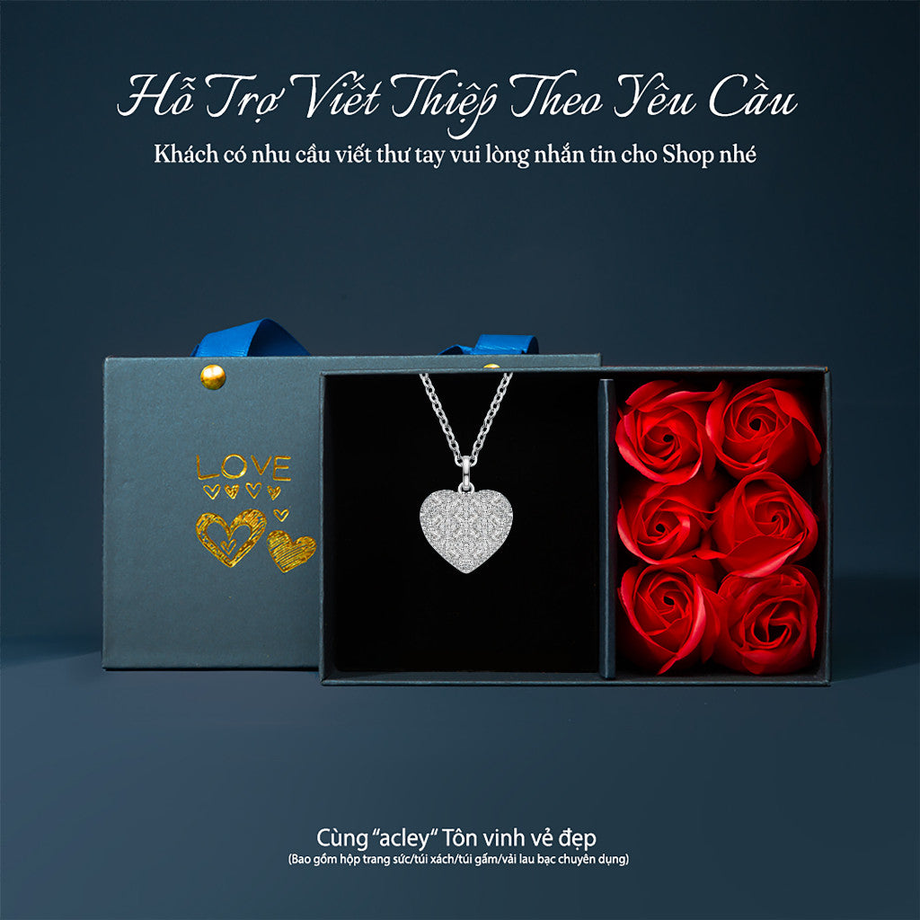 Dây chuyền bạc S925 hình trái tim đính đá zircon 5A