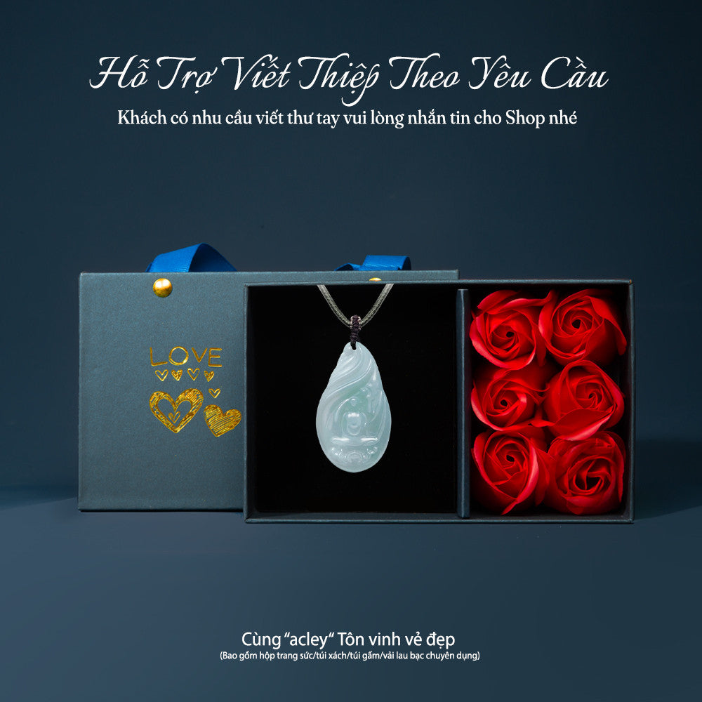 Mặt dây chuyền ngọc phỉ thúy hình giọt nước chạm Quan Âm