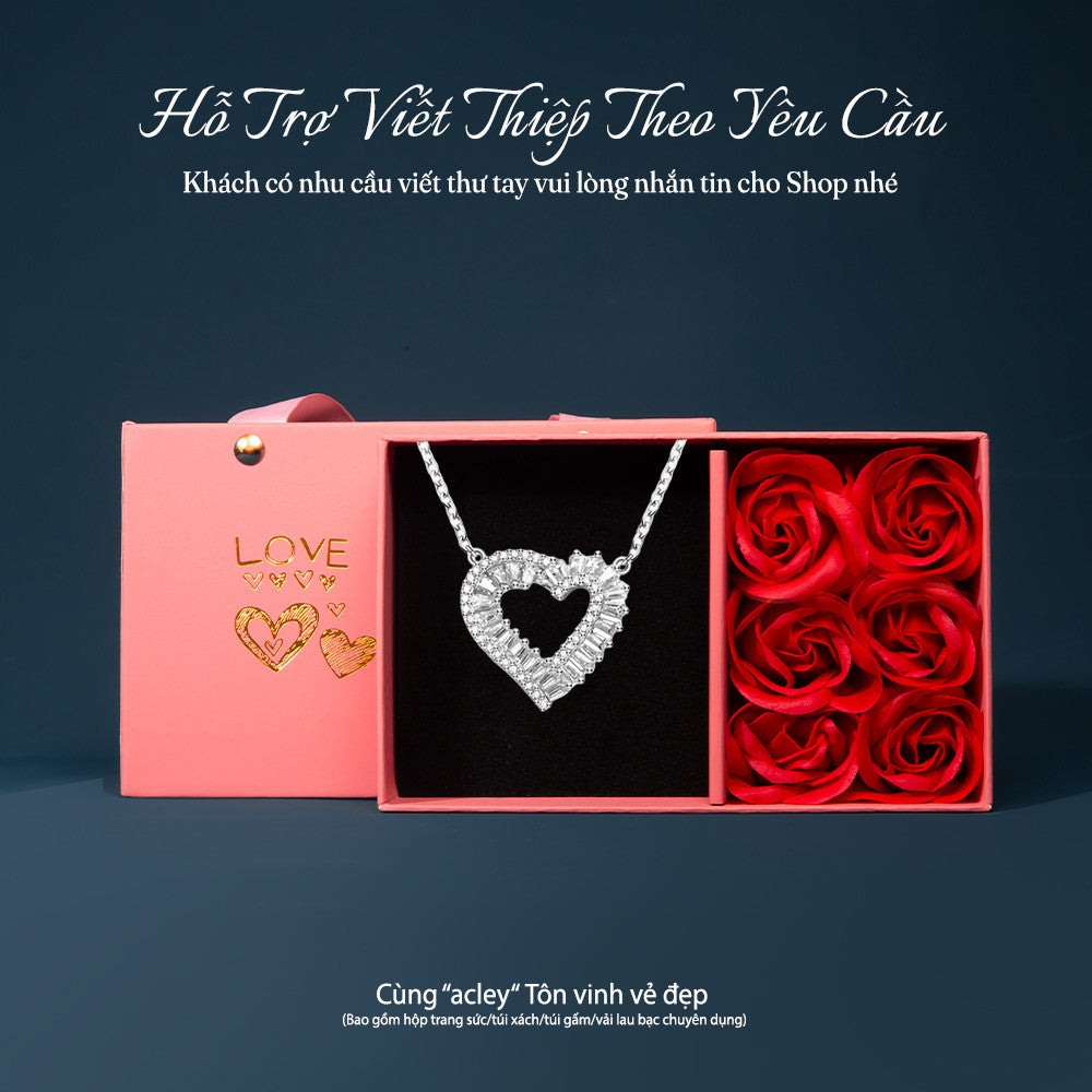 Dây chuyền bạc S925 mặt trái tim rỗng đính đá zircon 5A