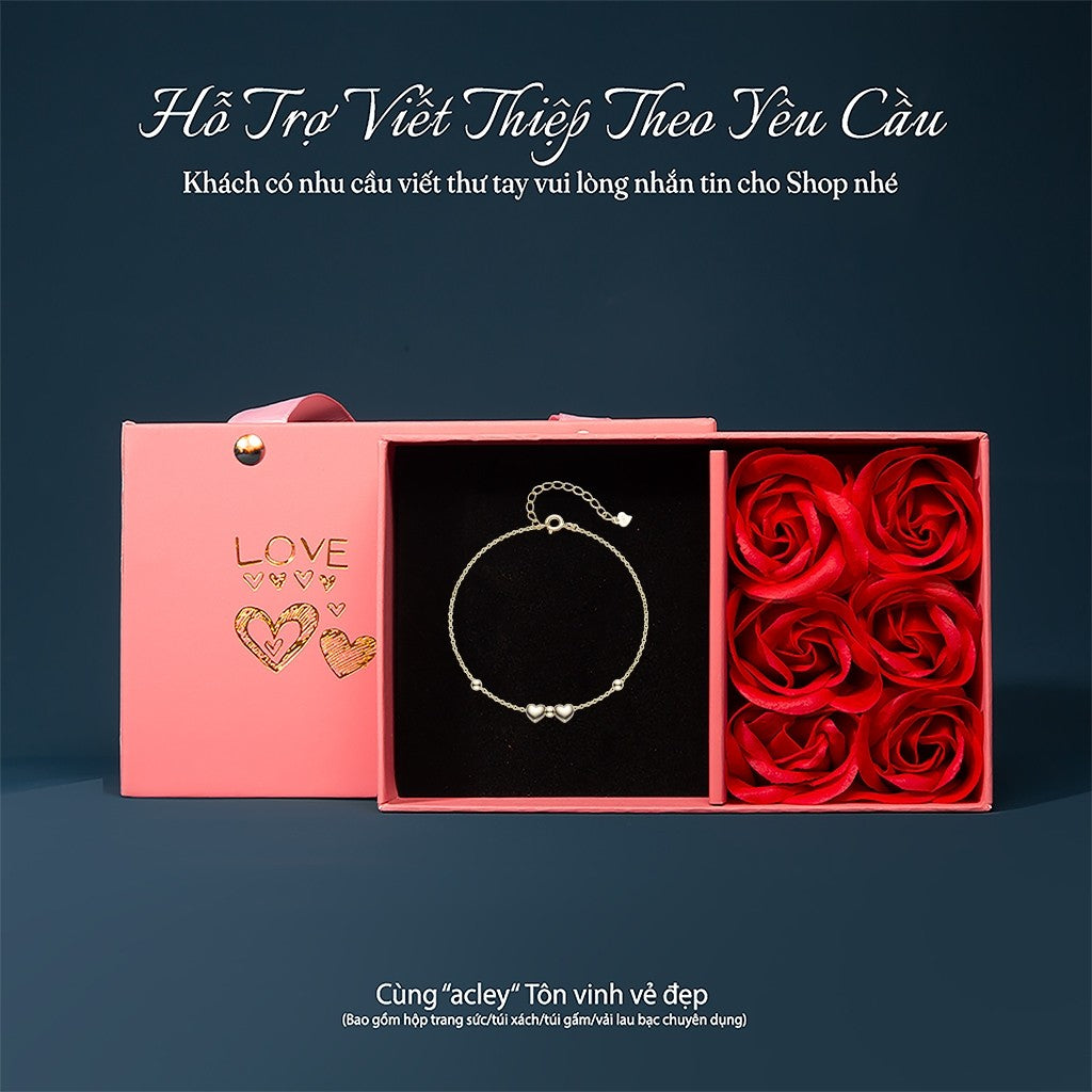 Lắc tay bạc S925 hai trái tim thanh lịch
