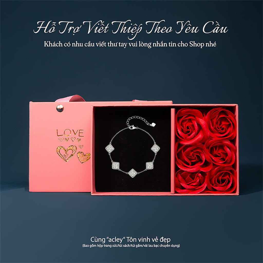 Lắc tay bạc S925 họa tiết hoa màu vàng thanh lịch