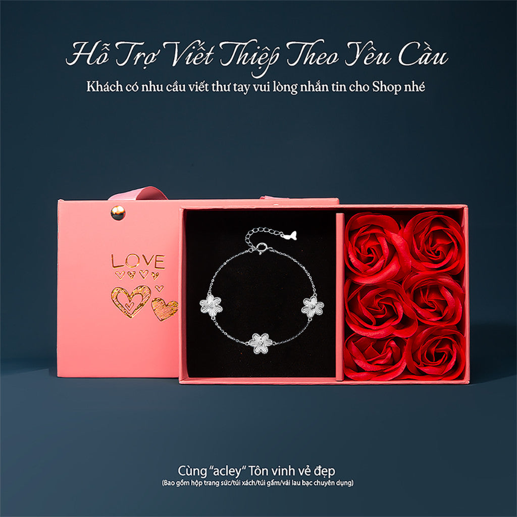 Lắc tay bạc S925 hình hoa đính đá zircon 5A