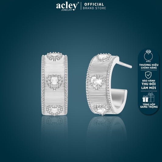 Bông tai dáng vòng bản lớn hợp kim đồng đính đá zircon 5A kim bạc