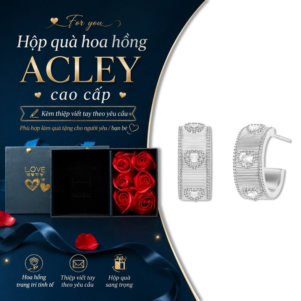 Bông tai dáng vòng bản lớn hợp kim đồng đính đá zircon 5A kim bạc