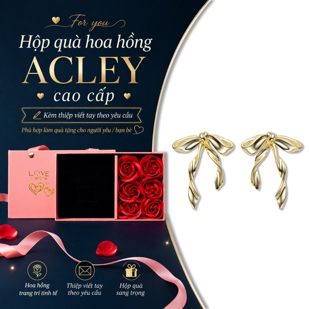 Bông tai nơ ruy băng màu vàng hợp kim đồng kim bạc