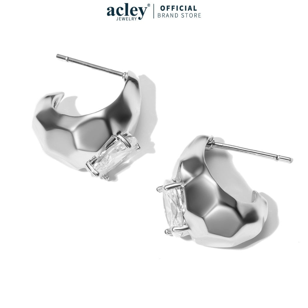 Bông tai nụ giọt nước hợp kim đồng đính đá zircon 5A kim bạc