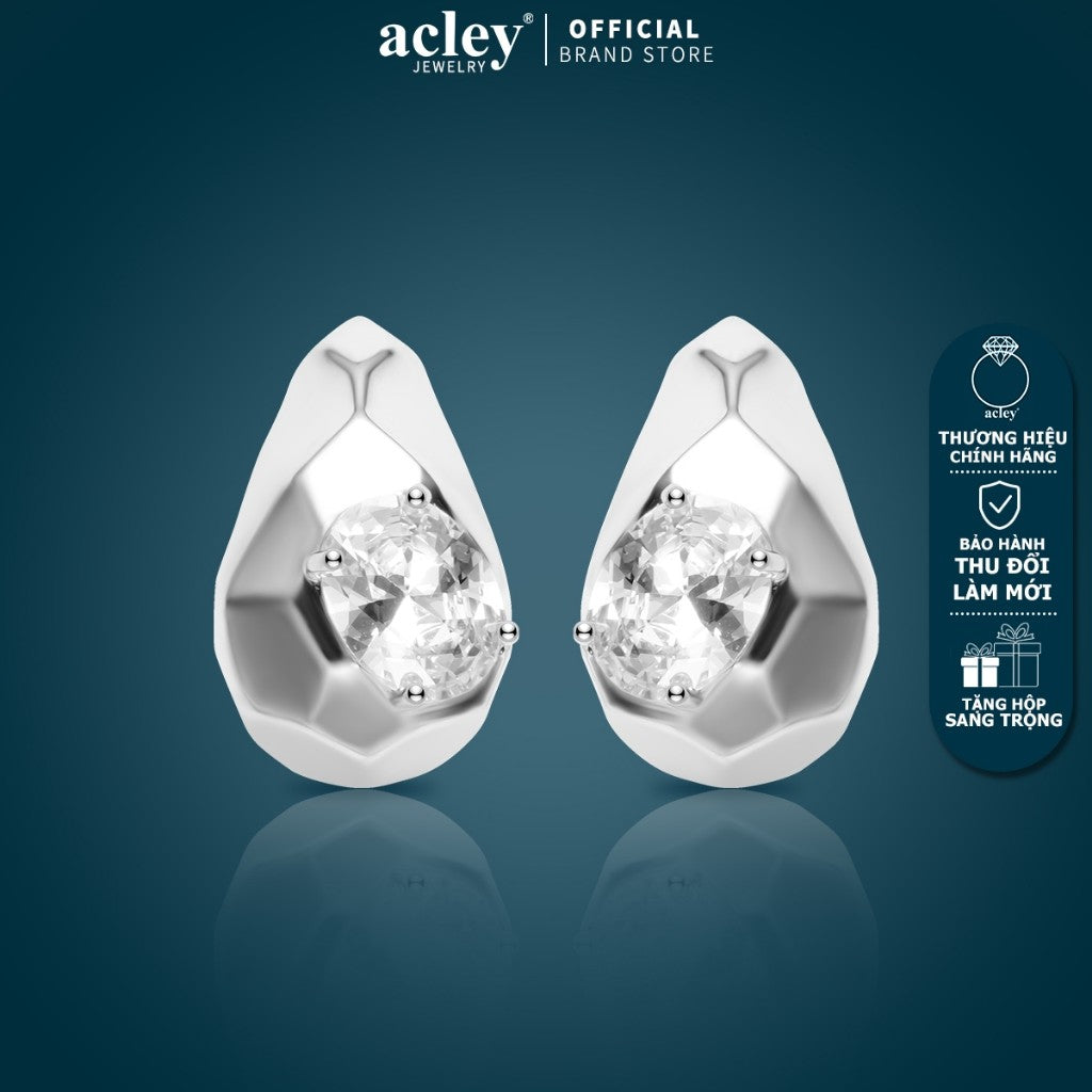 Bông tai nụ giọt nước hợp kim đồng đính đá zircon 5A kim bạc