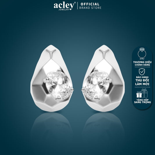 Bông tai nụ giọt nước hợp kim đồng đính đá zircon 5A kim bạc