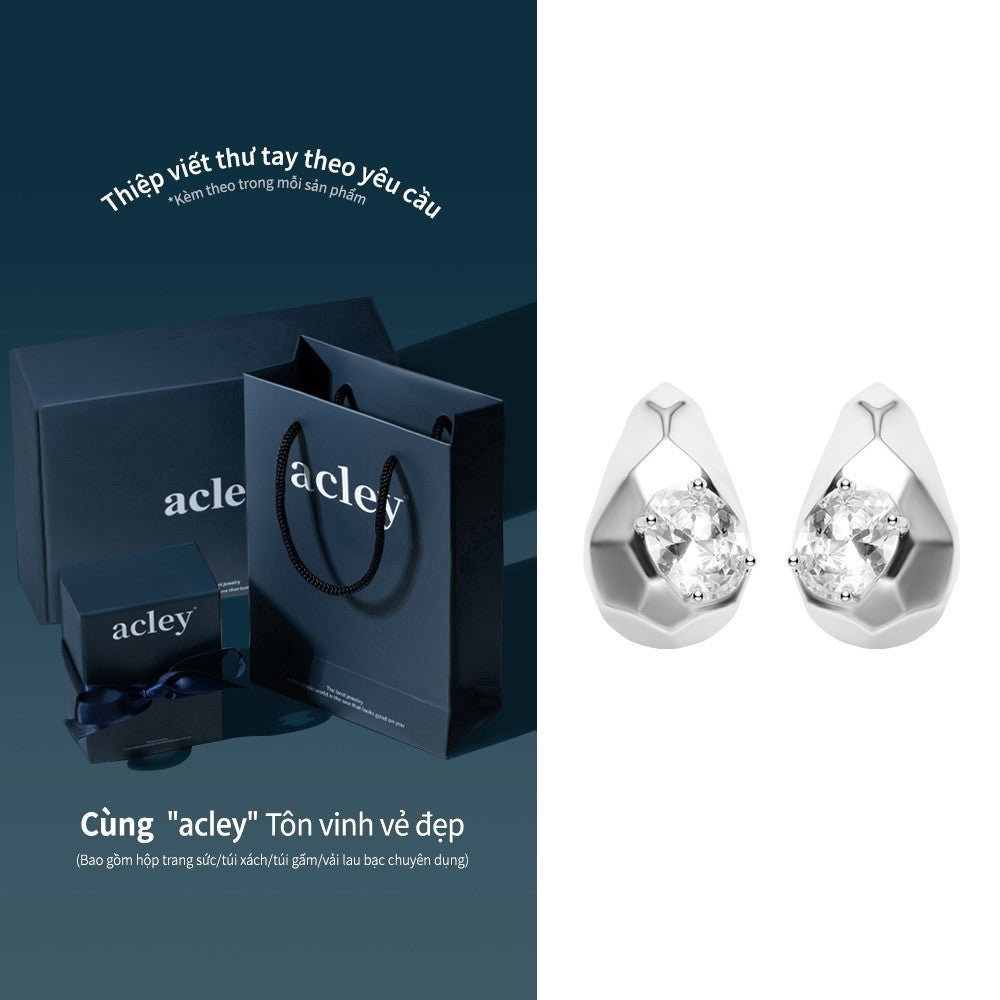 Bông tai nụ giọt nước hợp kim đồng đính đá zircon 5A kim bạc