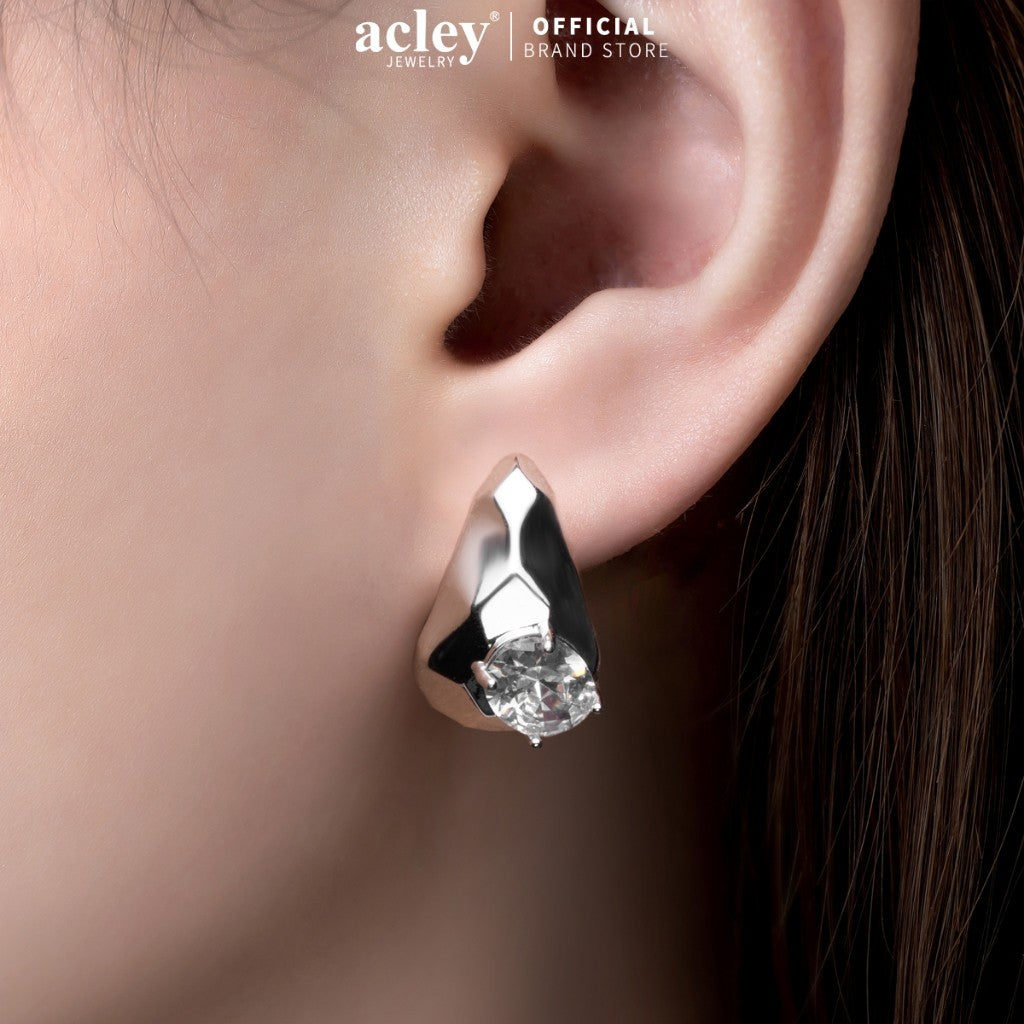 Bông tai nụ giọt nước hợp kim đồng đính đá zircon 5A kim bạc