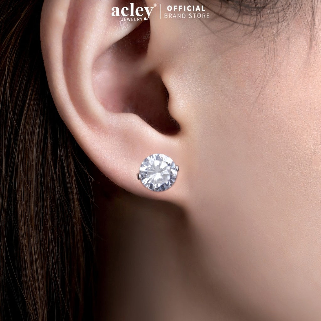 Bông tai nụ tròn hợp kim đồng đính đá zircon 5A kim bạc