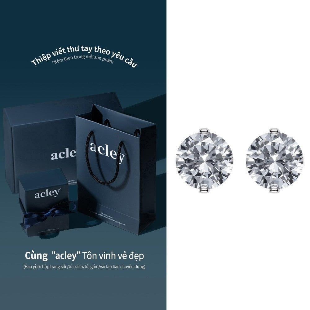 Bông tai nụ tròn hợp kim đồng đính đá zircon 5A kim bạc