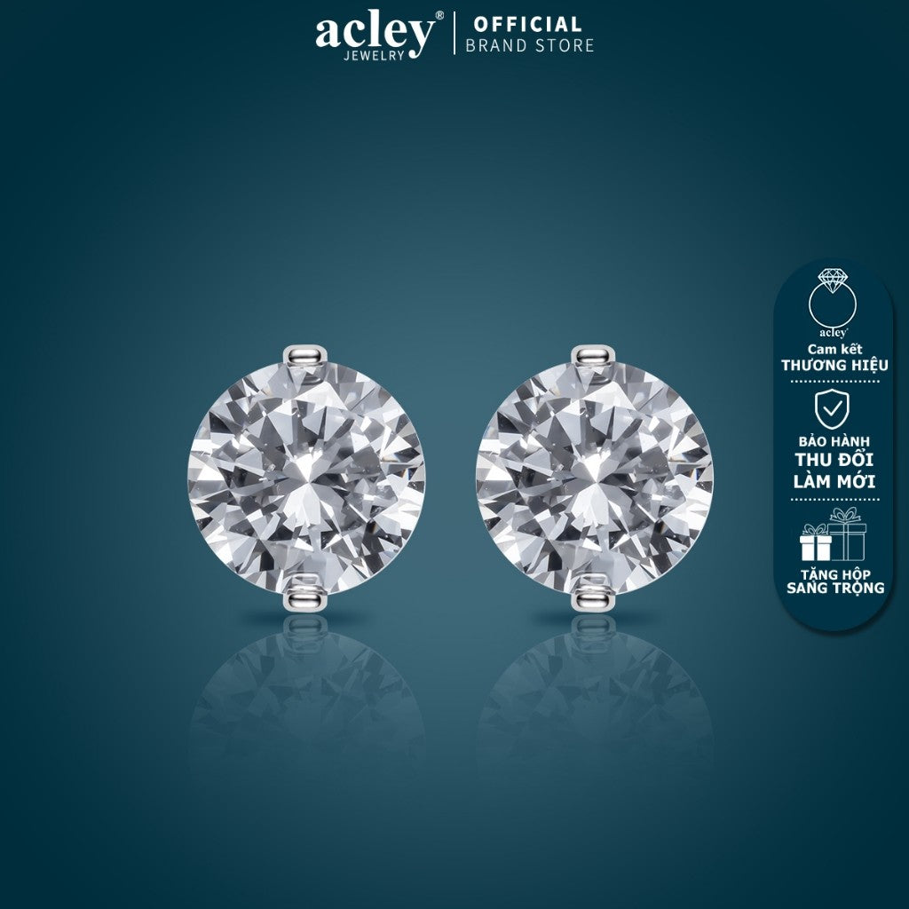 Bông tai nụ tròn hợp kim đồng đính đá zircon 5A kim bạc