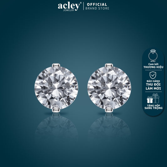Bông tai nụ tròn hợp kim đồng đính đá zircon 5A kim bạc
