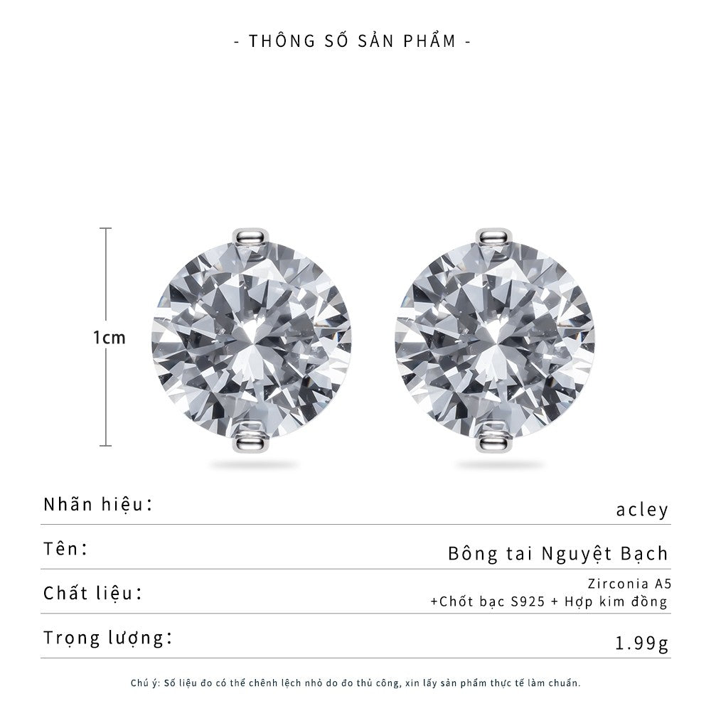 Bông tai nụ tròn hợp kim đồng đính đá zircon 5A kim bạc