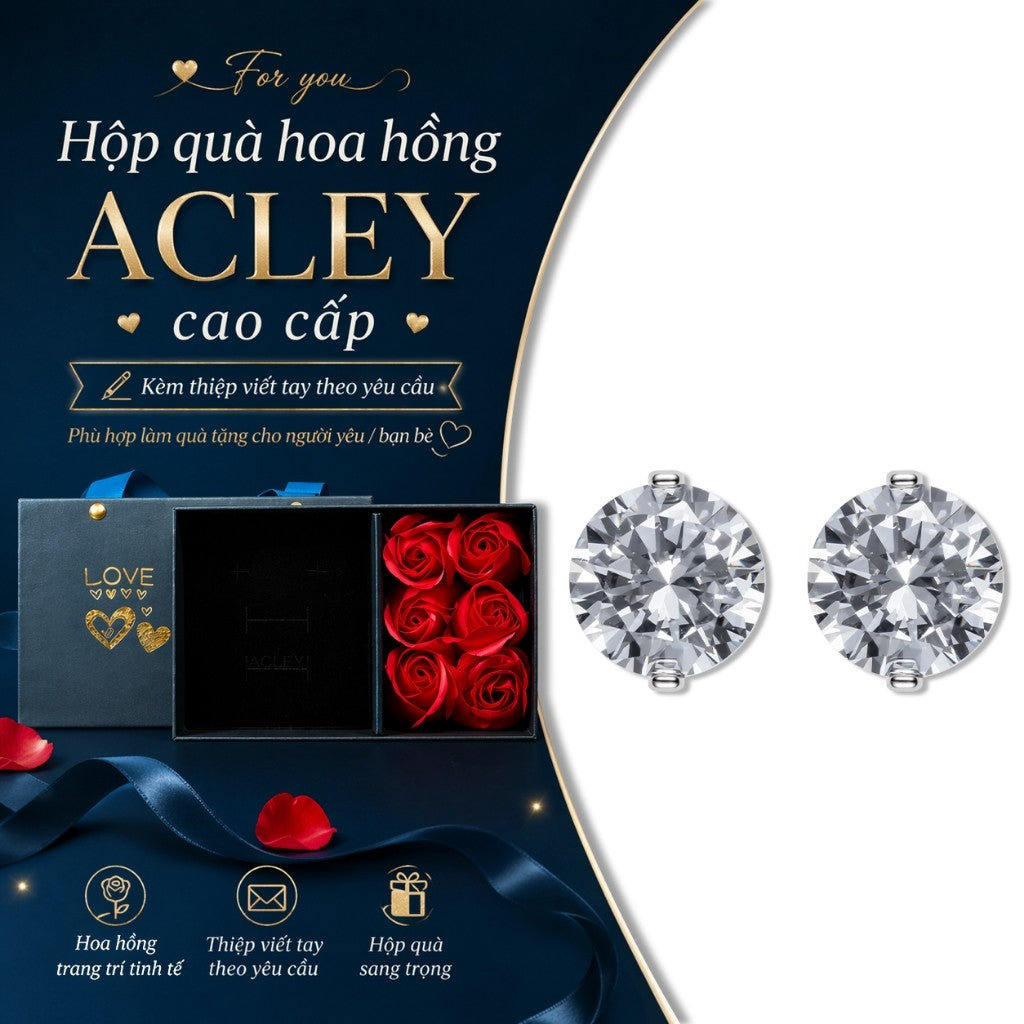 Bông tai nụ tròn hợp kim đồng đính đá zircon 5A kim bạc
