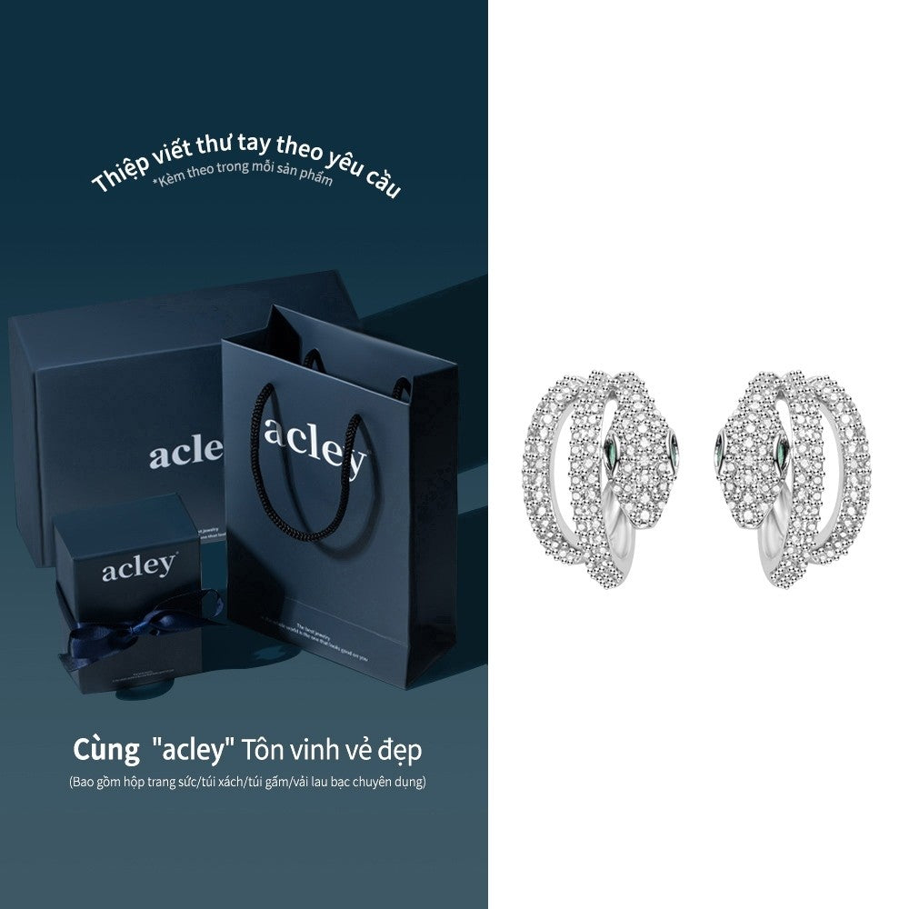 Bông tai vòng hợp kim đồng đính đá zircon 5A dáng xoắn kim bạc
