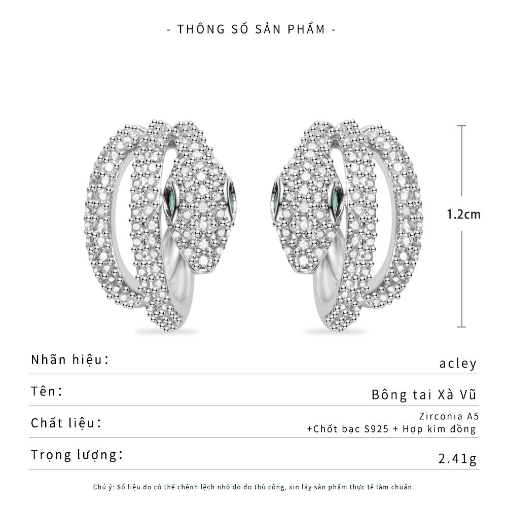 Bông tai vòng hợp kim đồng đính đá zircon 5A dáng xoắn kim bạc