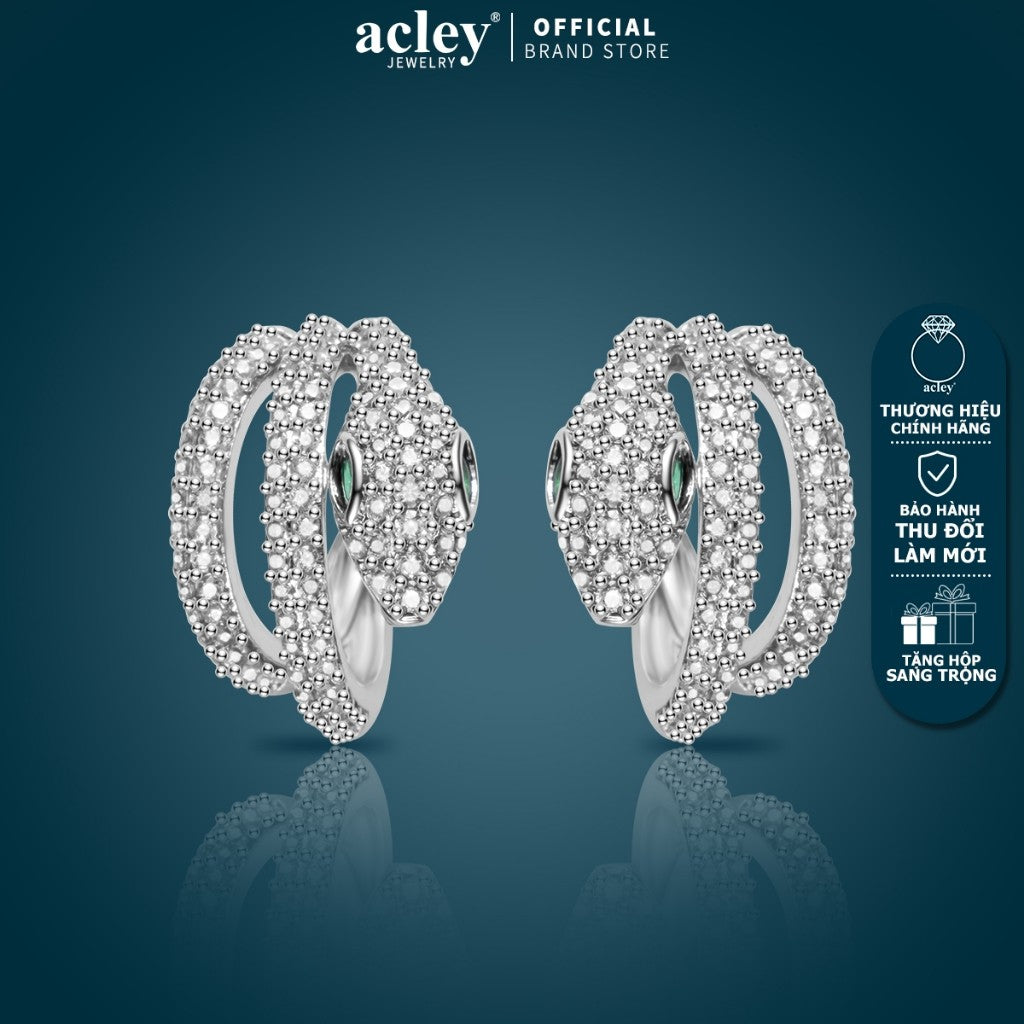 Bông tai vòng hợp kim đồng đính đá zircon 5A dáng xoắn kim bạc