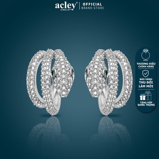 Bông tai vòng hợp kim đồng đính đá zircon 5A dáng xoắn kim bạc