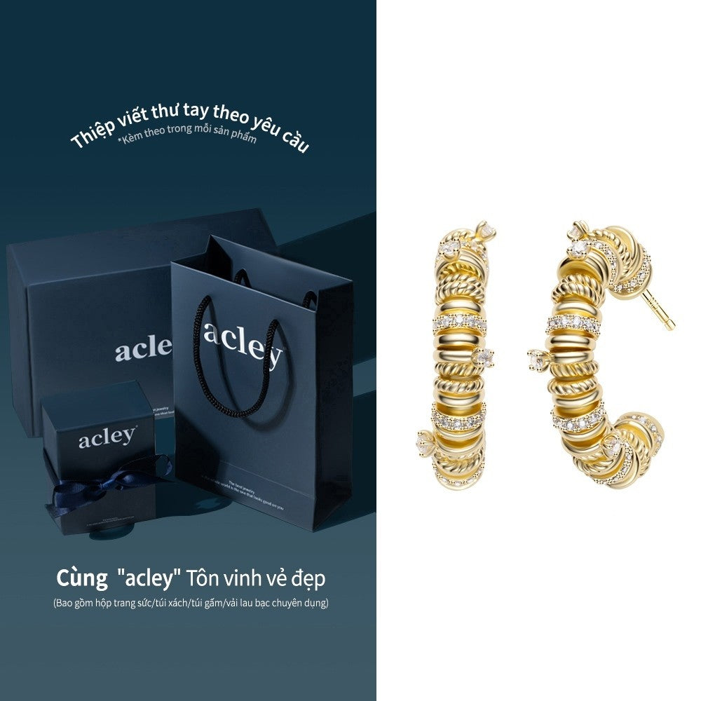 Bông tai vòng màu vàng hợp kim đồng đính đá zircon 5A kim bạc