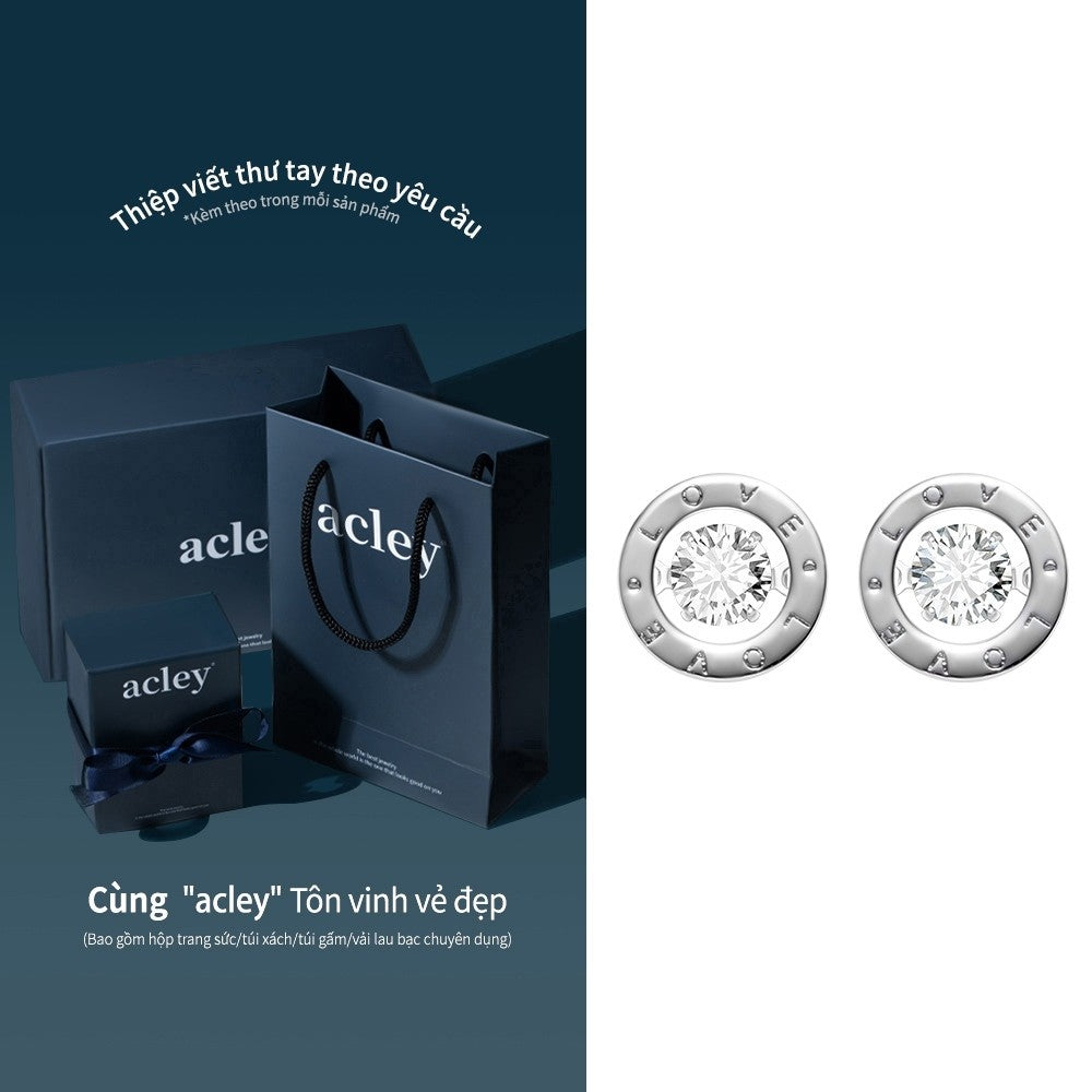 Bông tai đinh hợp kim đồng mặt tròn chữ LOVE đính đá zircon 5A chốt bạc