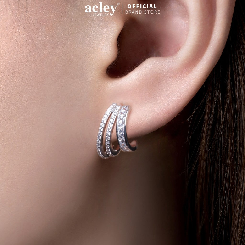 Bông tai dáng vòng hợp kim đồng đính đá zircon 5A kim bạc