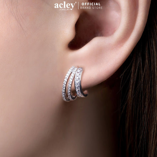 Bông tai dáng vòng hợp kim đồng đính đá zircon 5A kim bạc
