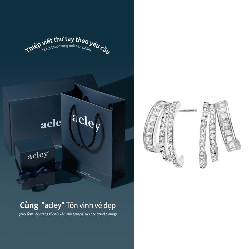 Bông tai dáng vòng hợp kim đồng đính đá zircon 5A kim bạc