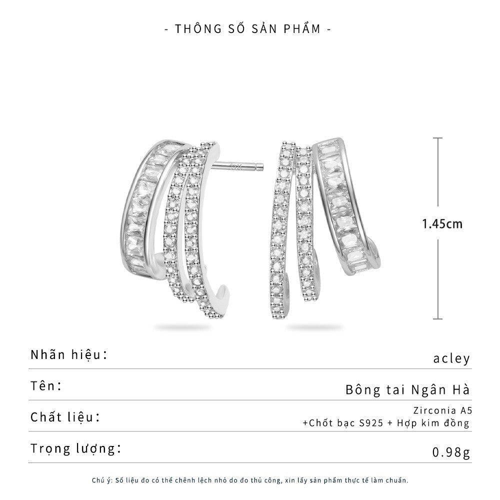 Bông tai dáng vòng hợp kim đồng đính đá zircon 5A kim bạc