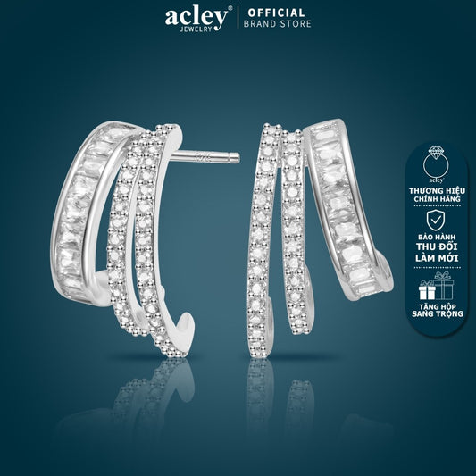 Bông tai dáng vòng hợp kim đồng đính đá zircon 5A kim bạc