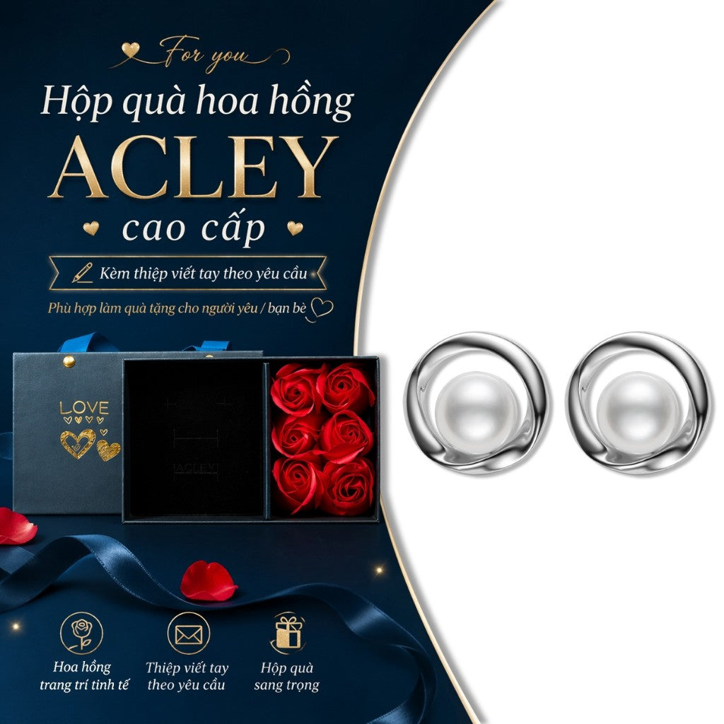 Bông tai nụ hợp kim đồng dáng tròn ngọc trai nước ngọt kim bạc