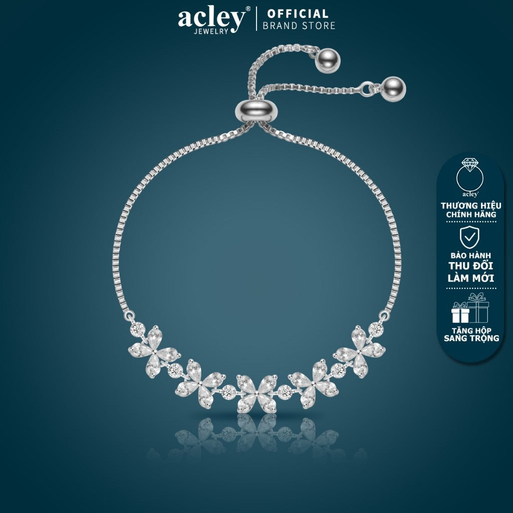 Lắc tay hợp kim đồng cỏ bốn lá đính đá zircon 5A