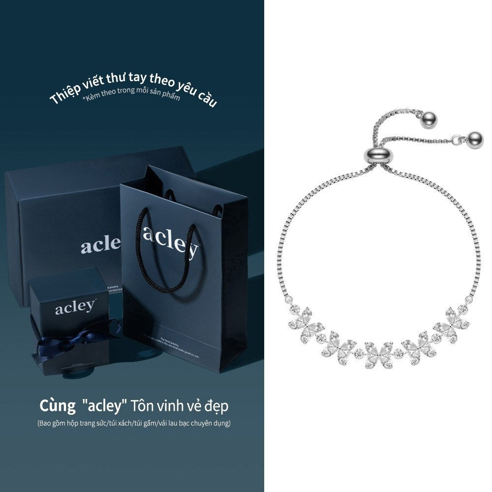 Lắc tay hợp kim đồng cỏ bốn lá đính đá zircon 5A