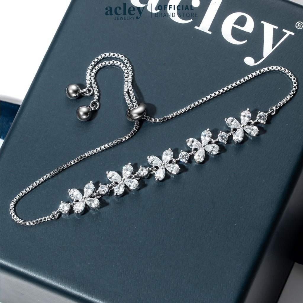 Lắc tay hợp kim đồng cỏ bốn lá đính đá zircon 5A
