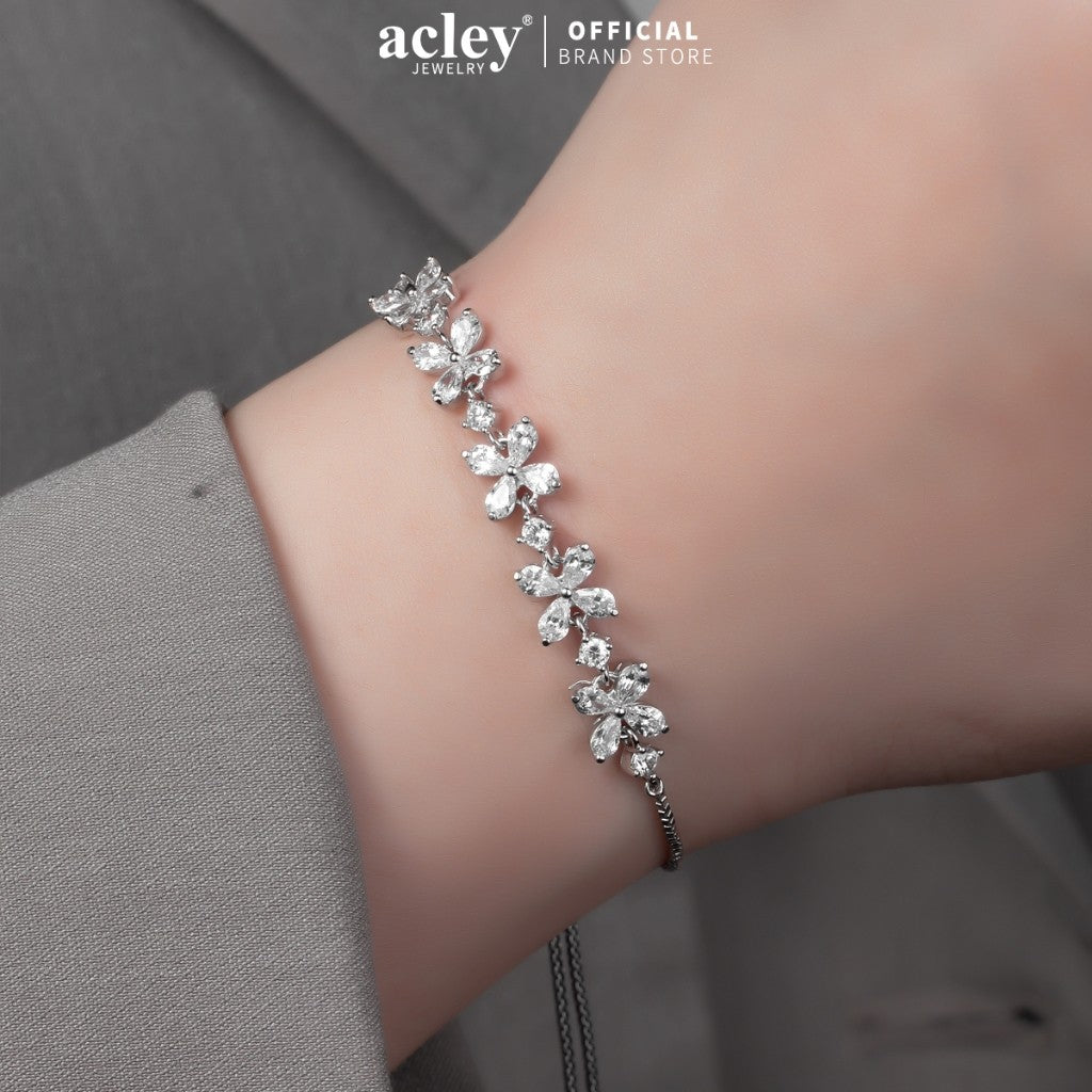 Lắc tay hợp kim đồng cỏ bốn lá đính đá zircon 5A