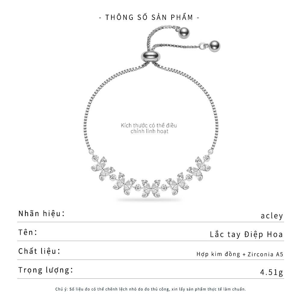 Lắc tay hợp kim đồng cỏ bốn lá đính đá zircon 5A