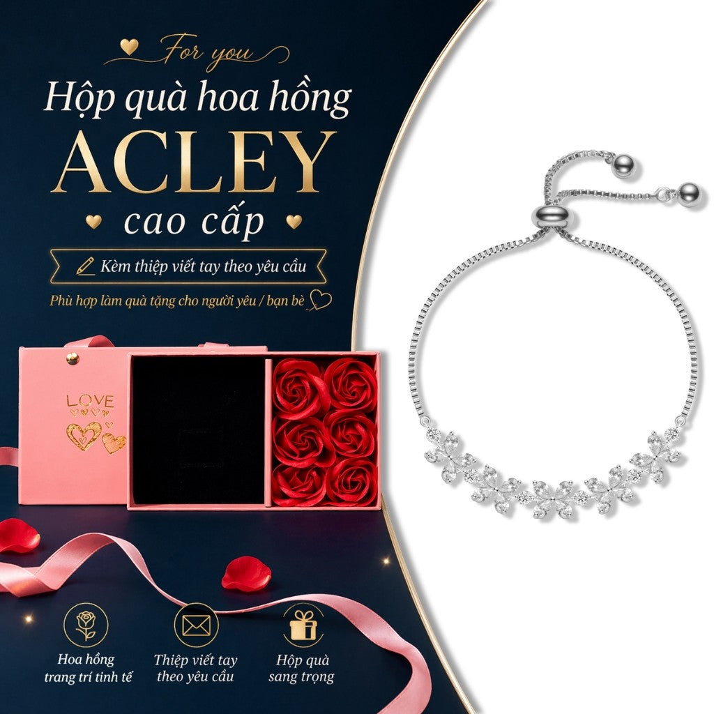 Lắc tay hợp kim đồng cỏ bốn lá đính đá zircon 5A